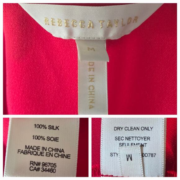 Rebecca Taylor Georgette 100% Silk Red Button Down Dress Size Medium - Picture 7 of 8